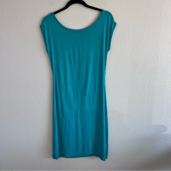 Boston Proper Women's Jersey Knit Tie Waist Stretch Blue Dress - Picture 3 of 12